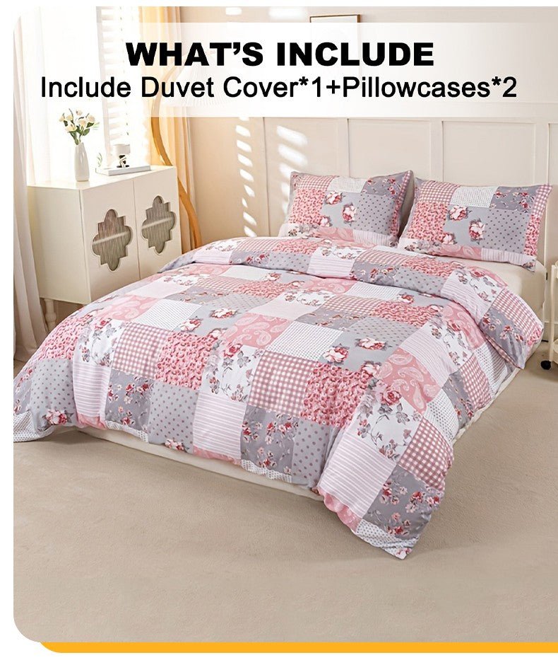3pcs Splicing floral Pattern Duvet Cover Set, Soft Skin-Friendly Bedding Set Includes 1 Duvet Cover And 2 Pillowcases