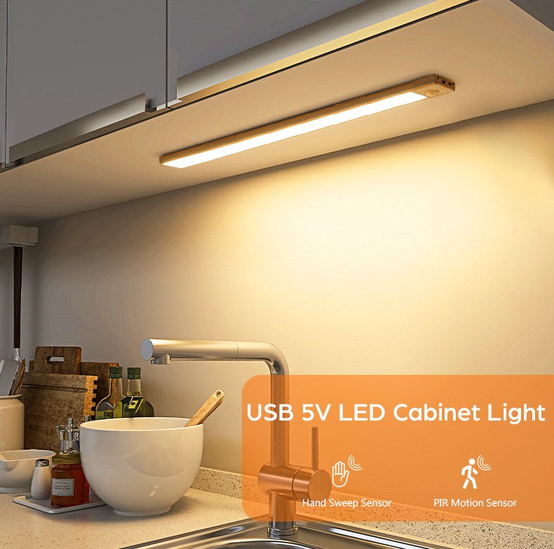 Ultra-thin USB LED Cabinet Light Hand Sweep / PIR Motion Sensor LED Rechargeable Aluminum kitchen Lamp Portable Night Lighting