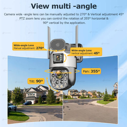 Câmeras de segurança solares externas 4K, 4G SIM, 2 lentes/tela, zoom óptico de 60x, rastreamento automático, PTZ 360°, câmera IP para vigilância residencial