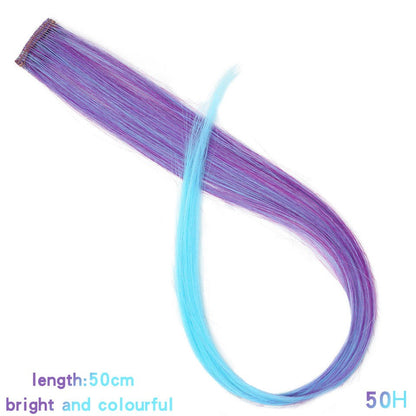 Todas as extensões de cabelo liso longo colorido peça de cabelo com clipe mecha de cabelo arco-íris rosa sintético em clipes