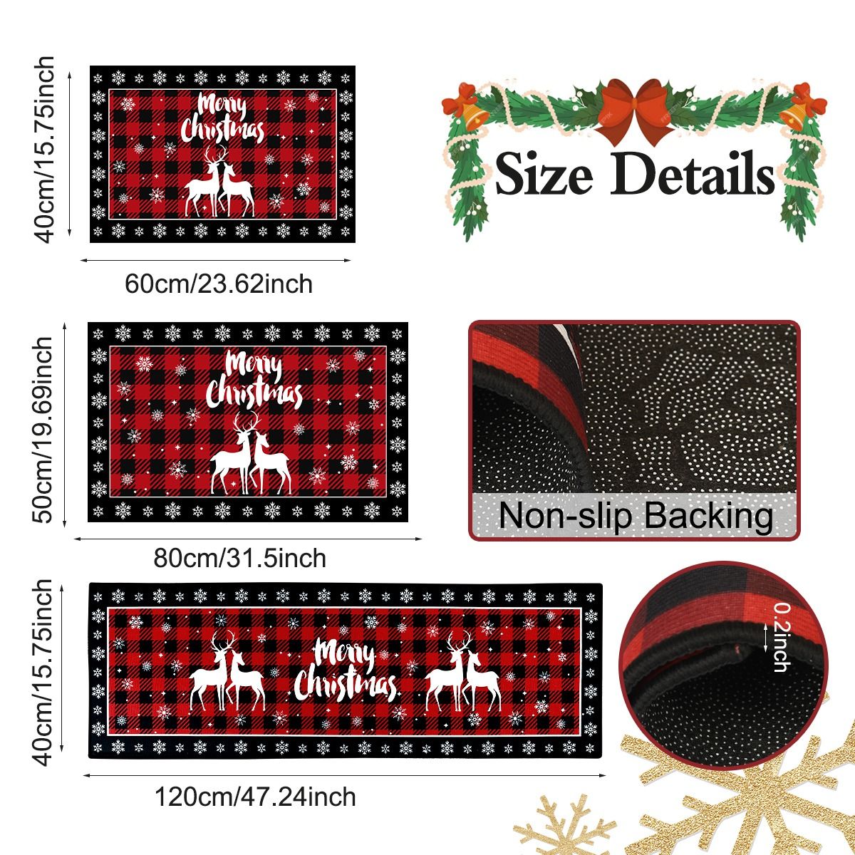 60/80/120CM Christmas Elk Floor Mat Xmas Tree Kitchen Rug Doormat Home Decor Navidad Natal Christmas Decorations For Home 2025
