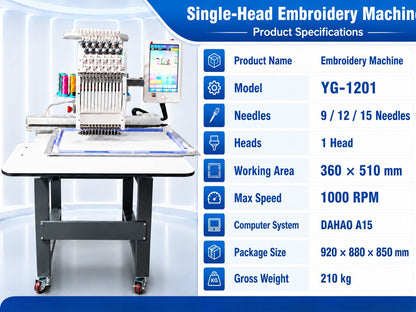 Multi Function 1204 4 Heads 15 Needles Industrial Automatic Computerized 3D Home Use New 1200 RPM Motor Cap Embroidery Machine