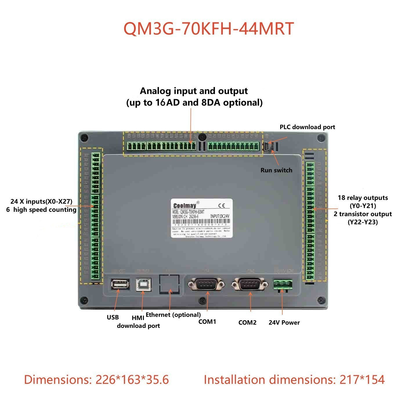 IHM CLP Integrado Tudo-em-Um Coolmay Série QM3G Suporta Personalização Analógica e Ethernet Modelos Disponíveis de 4.3''/5''/7''/10''