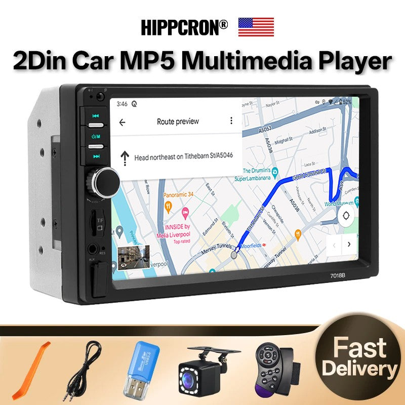 Hippcron 2 Din Car Radio Multimedia MP5 Player 7 inch HD Touch Screen Support AUX/USB/TF Mirror Link 12V Vehicles Universal