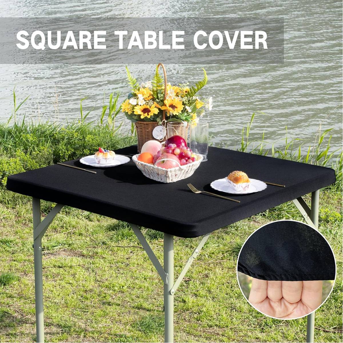 Square Fitted Table Cover Elastic Tablecloth Dining Kitchen Home PartyStretch Spandex Table Top Topper Slipcover