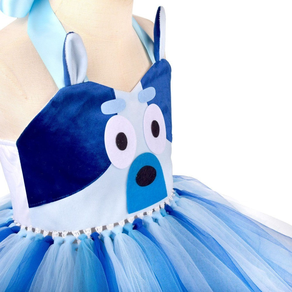 Animal Cosplay Costume Dog Print Tutu Dress Halloween Dog Role Play Outfit for Birthday Party Carnival Stage Themed Performance