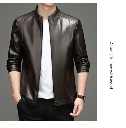 Spring and Autumn New Men's Lapel Leather Jacket Male Business Casual Middle-aged Men's Handsome Short Leather Coat Jackets 2025