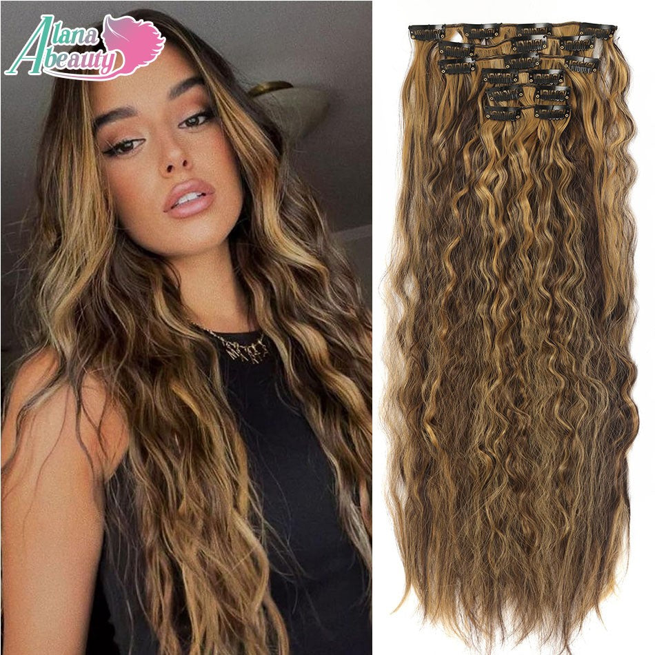 Alana 28 polegadas Sintético Longo Água Encaracolado Clip Em Apliques Extensões de Cabelo Crespo Cacheado Clip-in Cabelo Fibra Orgânica Resistente ao Calor