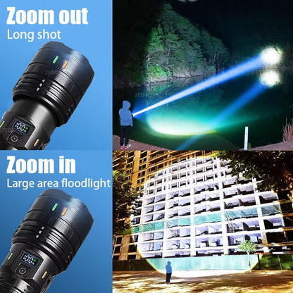 300000LM High Power LED Flashlight Most Bright Tactical Torch Rechargeable Portable Light Long Shot 5000M Camping Hunting Lamp