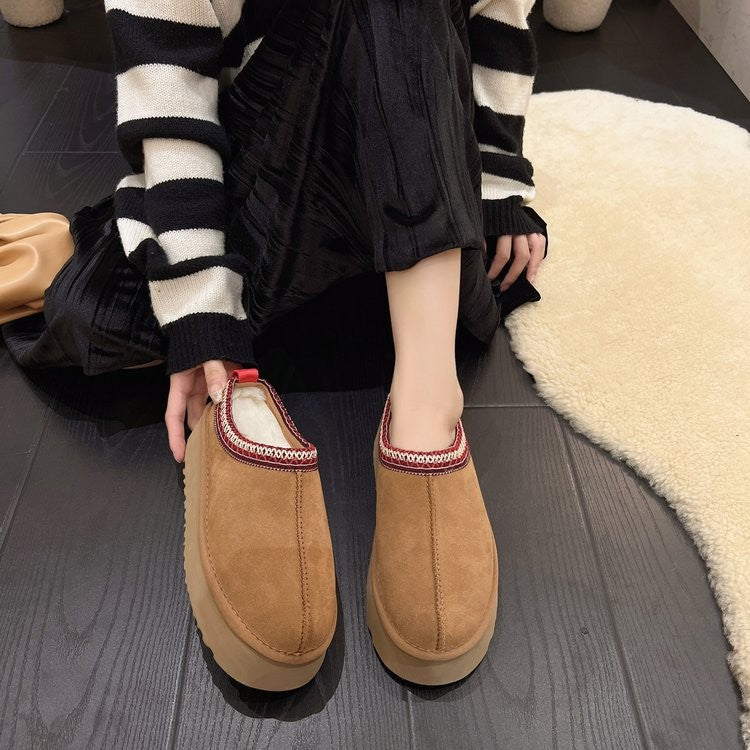 Snow Boots for Women 2024 Winter New Cashmere Warm Platform Without Heel-covered Hair Half Slipper Cotton Shoes for Women Q426