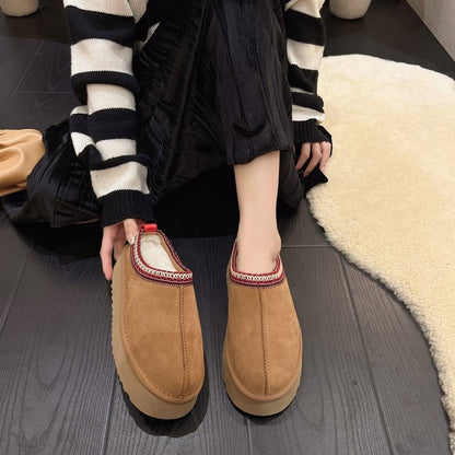 Snow Boots for Women 2024 Winter New Cashmere Warm Platform Without Heel-covered Hair Half Slipper Cotton Shoes for Women Q426