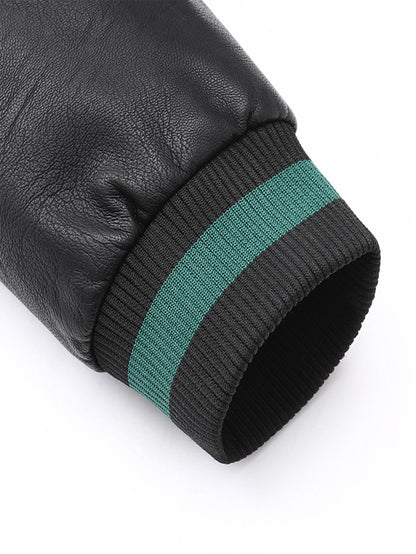 Men'S Baseball Jacket - Windproof Warm Coat with Zipper Closure, Brown & Green Accent Jacket, Non-Stretch Shell for Casual Outer