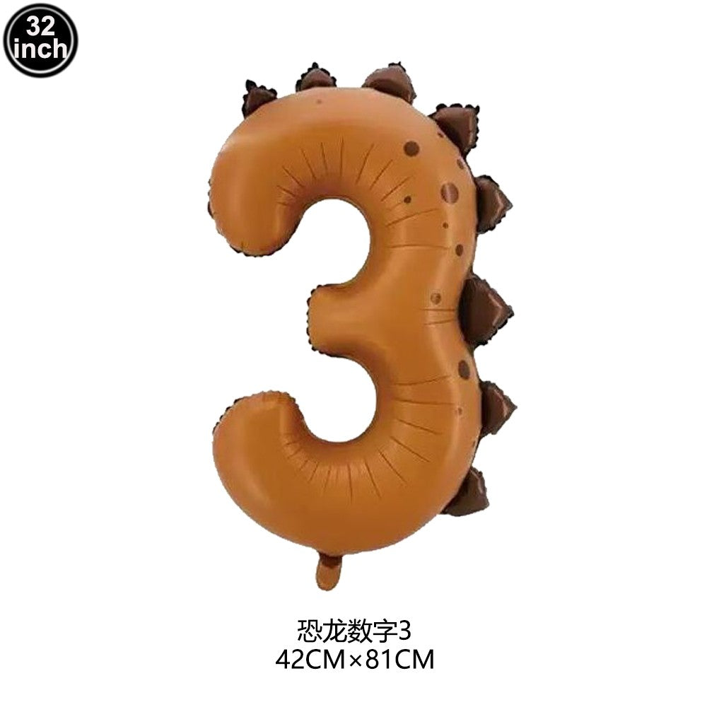Dinosaur Party Decor 32inch Dinosaur Number Balloons 1-3 Year Olds Kid Birthday Baby Shower Matte Cartoon Foil Balloon Decors