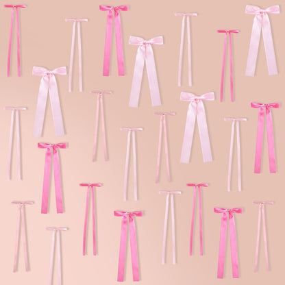 20Pcs Pink Bow Wall Decor, DIY Bow Photo Backdrop for Birthday Wedding Bachelorette Party Home Room Decoration DIY Gifts Ribbon