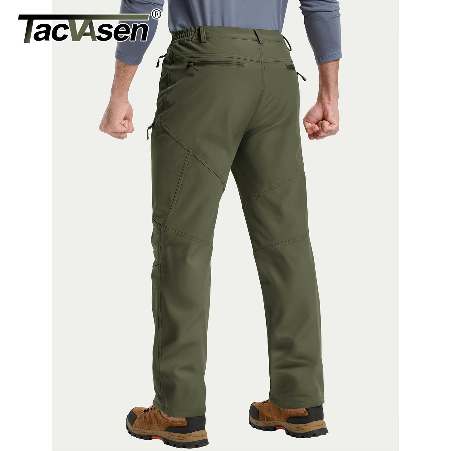 Calça Masculina de Inverno para Caminhada TACVASEN Forrada com Fleece, Impermeável, Softshell, para Esqui na Neve, Isolada, Cargo de Trabalho com 6 Bolsos com Zíper