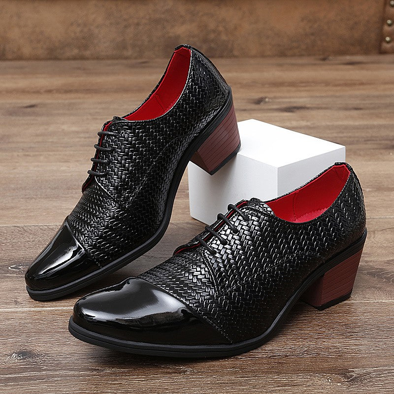 Men's Leather Shoes Banquet Dress Shoes Formal Occasions Men's Business Leather Shoes Office Red High Heels Pointed Shoes