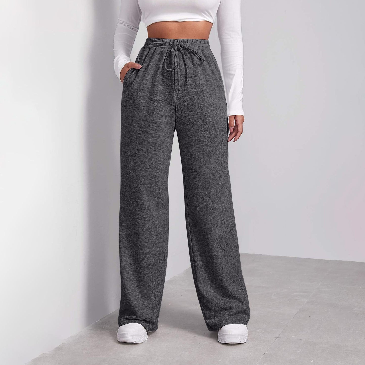 Wide Leg Pants For Women’s Fleece Lined Sweatpants Straight Pants Bottom All-Math Plain Fitness Joggers Pants Travel Basic