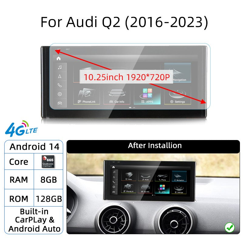 Android 14 Auto Rádio CarPlay Para Audi A1 Q2 2010-2023 GPS Carro Multimedia Player Navi Estéreo DSP WIFI SIM BT Tela de Toque IPS
