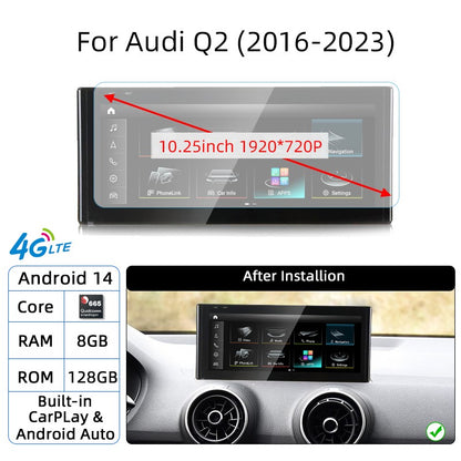 Android 14 Auto Rádio CarPlay Para Audi A1 Q2 2010-2023 GPS Carro Multimedia Player Navi Estéreo DSP WIFI SIM BT Tela de Toque IPS