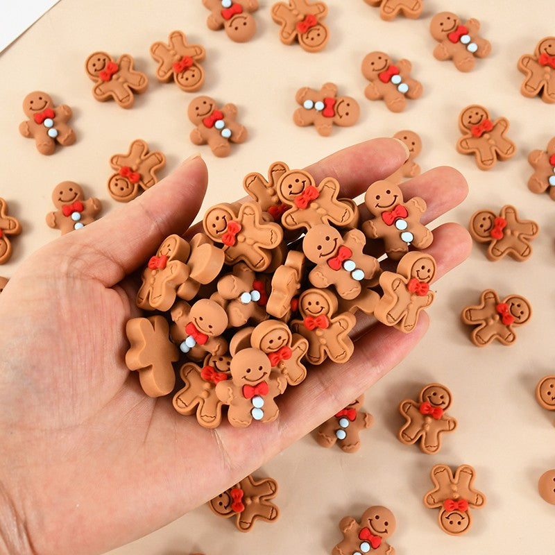 10/20Pcs Mini Gingerbread Man Resin Ornaments Christmas Decoration Flatback Cabochon Figurine Scrapbook DIY Jewelry Accessories