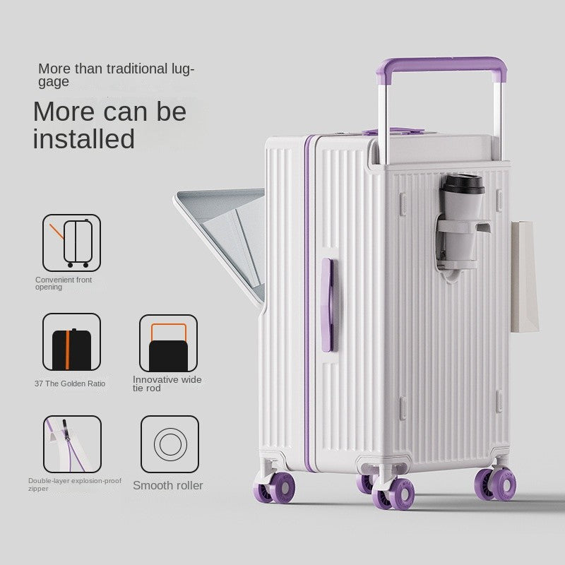 New Wide Tie Rod Luggage Front Opening Laptop Bag Multifunctional Travel Suitcases 20 inch Cabin Bag 24-30''Large Size Suitcases