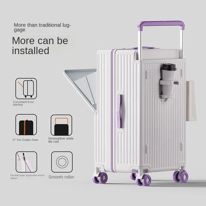 New Wide Tie Rod Luggage Front Opening Laptop Bag Multifunctional Travel Suitcases 20 inch Cabin Bag 24-30''Large Size Suitcases