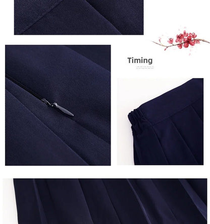Spring Hot Sale Of The Season Women's Basic JK Uniform Skirt A- Line Elastic Waist Dark Blue Pleated Skirt College Style Half-le