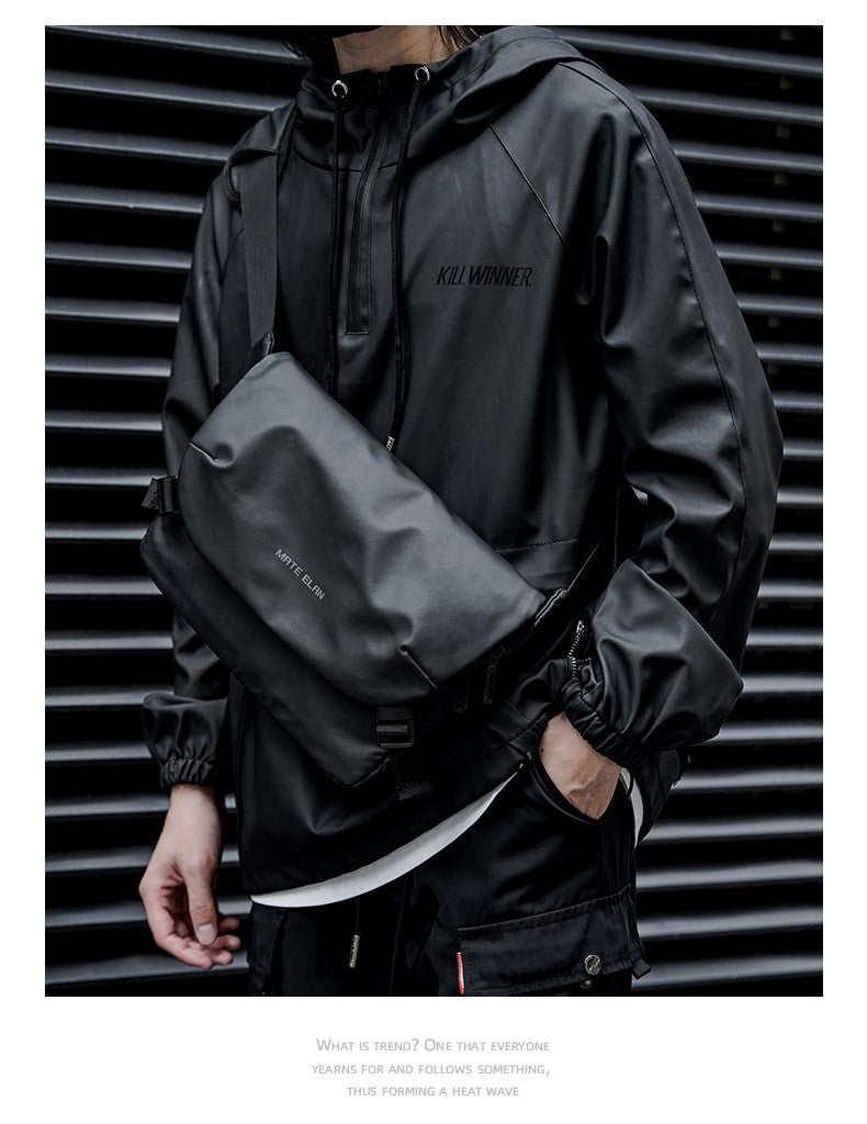 Waterproof Crossbody Bag Men Large Capacity 15 inch Laptop Fashion Shoulder Bag Solid Black Light Portable Anti-theft Zipper Bag