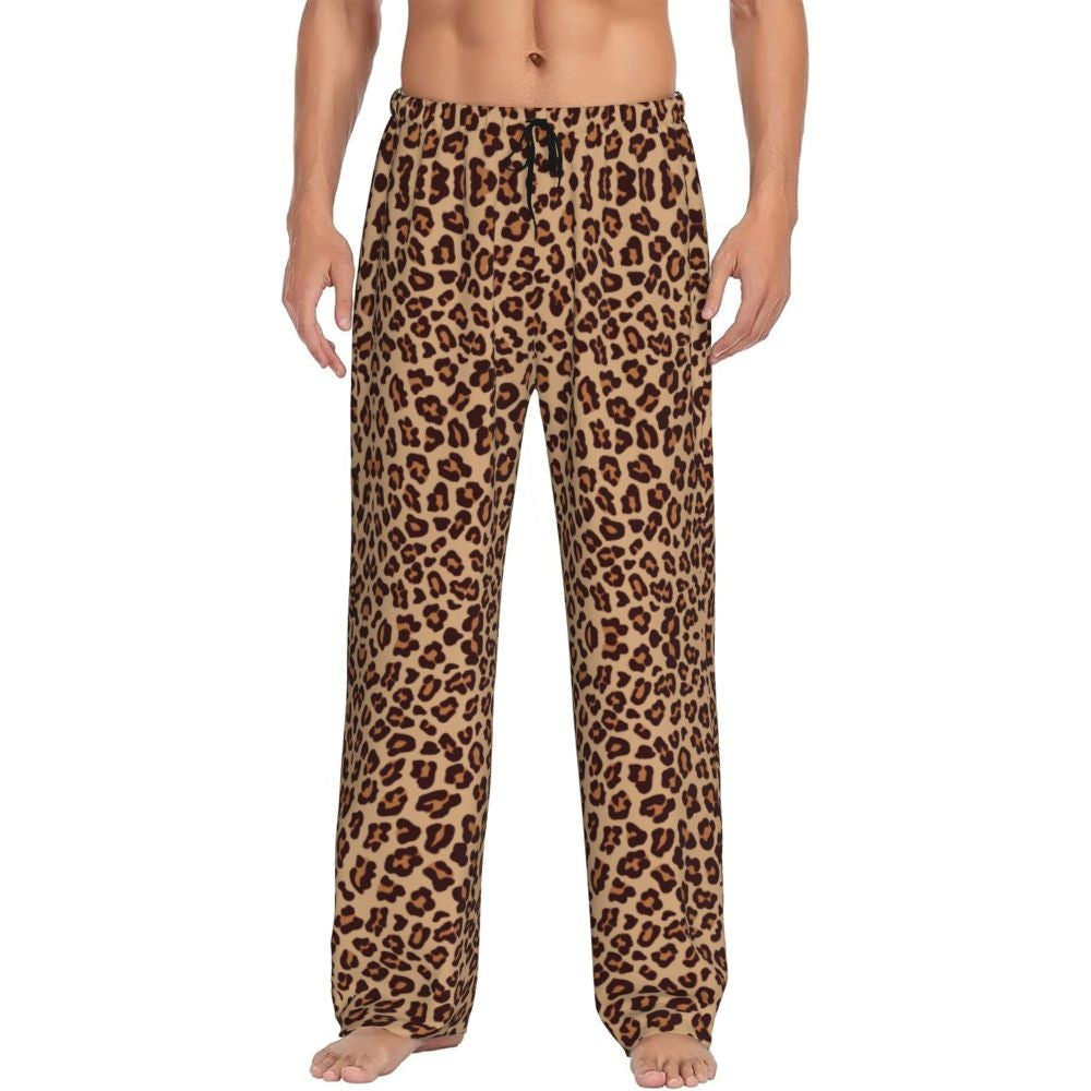 Custom Leopard Print Pajama Pants Men's Animal Skin Sleepwear Lounge Sleep Bottoms Stretch with Pockets