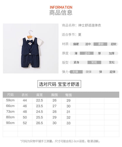 0-18 Baby Bodysuit Gentleman Style Handsome Formal Cotton Comfortable Soft Boys And Girls Summer Short Sleeved Newborn Clothes