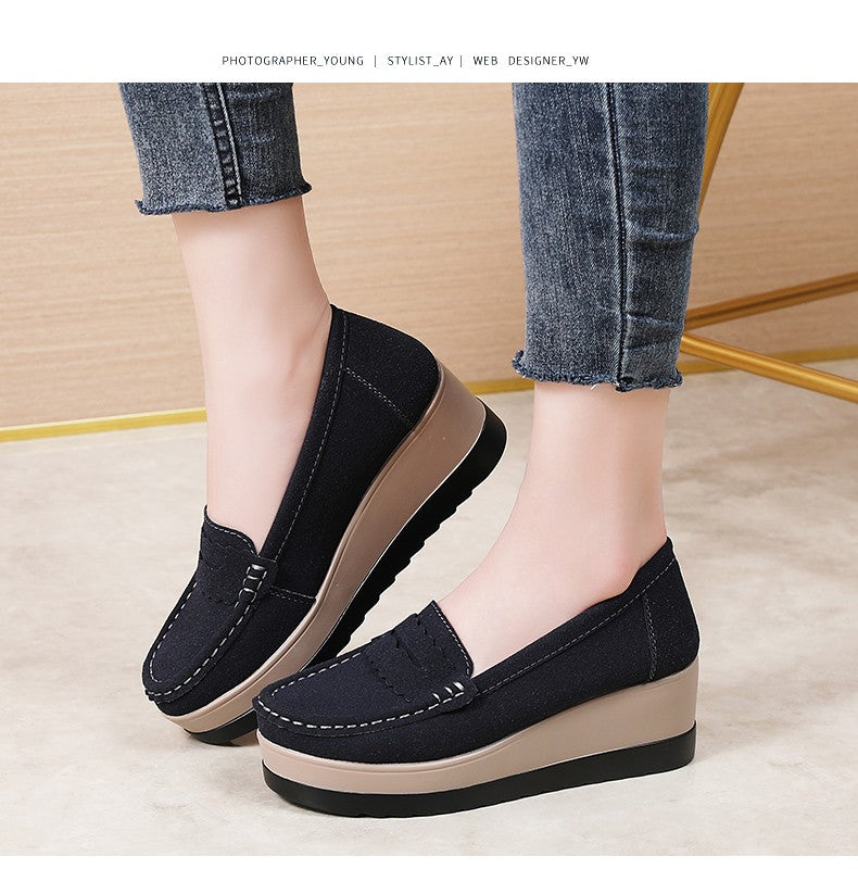 Ngouxm Women Flat Platform Loafers Ladies Elegant Suede Leather Moccasins Shoes Woman Slip On Moccasin Women's Casual Shoes