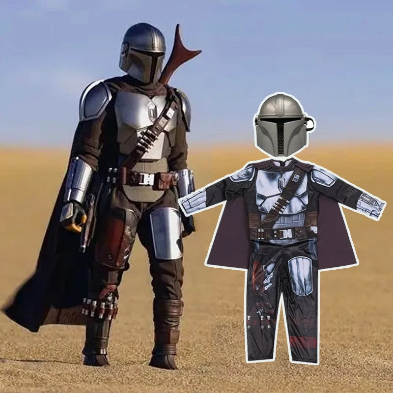 New Kids Classic Mandalorian Costume Set Star Wars Warrior Armor Jumpsuit with Helmet & Cape Boys Halloween Cosplay Dress Up