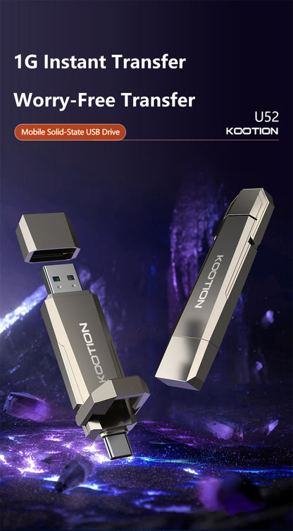 KOOTION U52 Portable Solid State Pen Drive USB 3.2 Gen 2 Type C Flash Drive 1TB 512GB 256GB Pendrive External SSD for PC iPhone