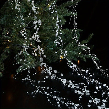Christmas Pearl Bead Garland with Fishing Line Floral Hanging Ornament Bendable Design for Tree Decor Festival Party Arrangement