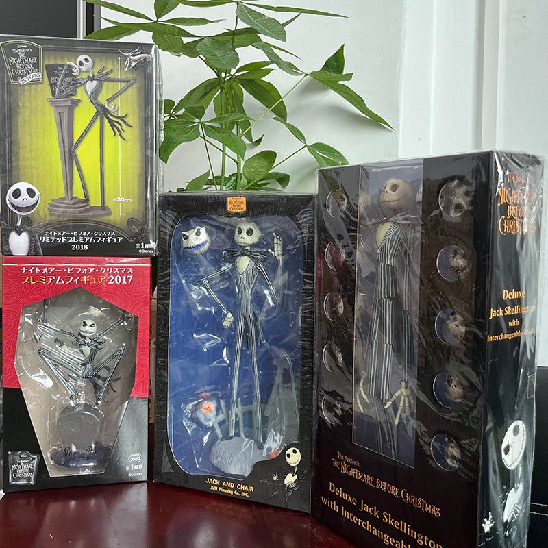 O Pesadelo Antes do Natal Jack Skellington Action Figure 12 Rostos Jack Jack Cadeira Versão Especial Modelo de Brinquedo Presente de Halloween