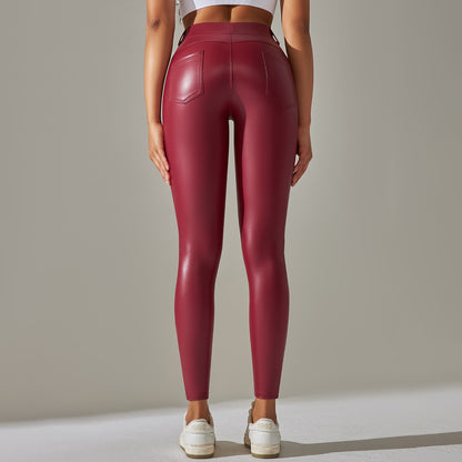 PU Leather Leggings Women Sexy Scrunch Butt Leggings Girls Faux Leather Pants High Waist Push Up Casual Leggings 6 Color