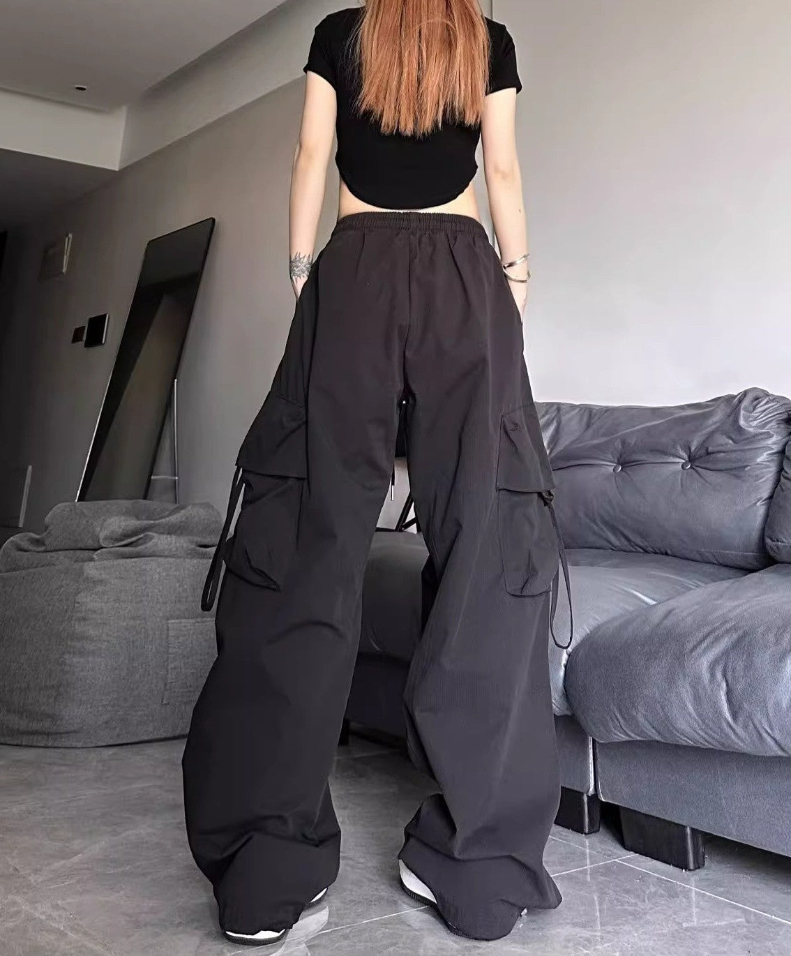 Ripped Y2K Women Cargo Pants Fashion Vintage Hip Hop Loose High Waist Pocket Baggy Pant Casual Streetwear Drawstring Sweatpant