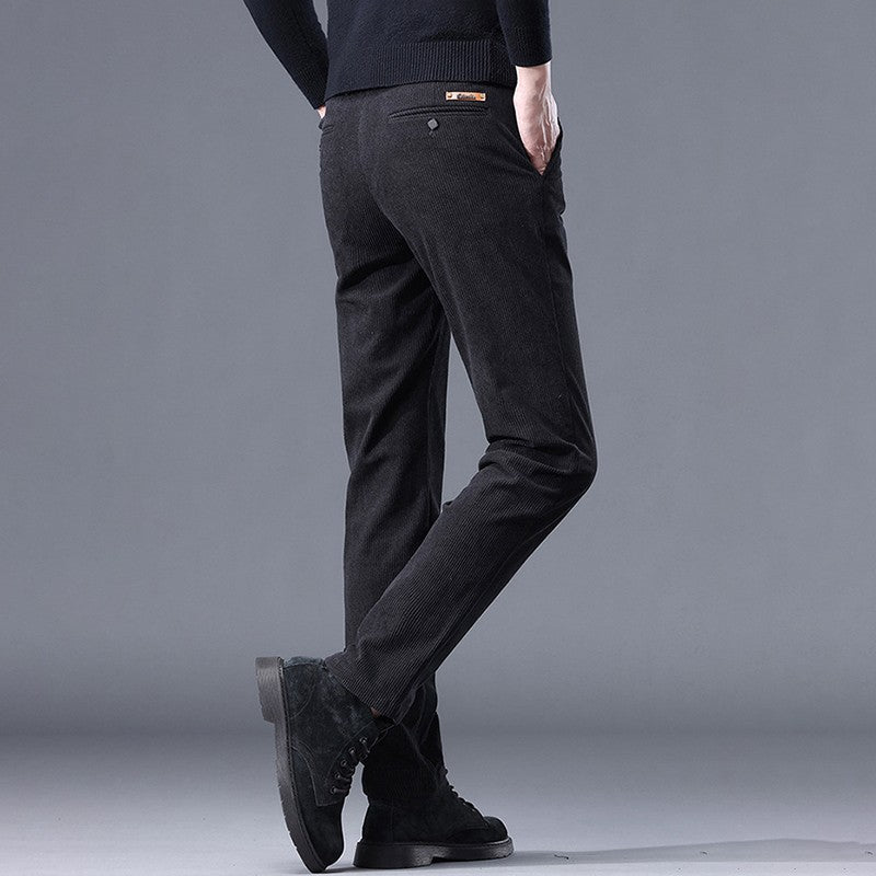 New Fleece Pants Men Casual Work Business Trousers Winter Corduroy Straight Slim Pants Outdoor Streetwear Thick Warm Sweatpants