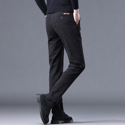 New Fleece Pants Men Casual Work Business Trousers Winter Corduroy Straight Slim Pants Outdoor Streetwear Thick Warm Sweatpants