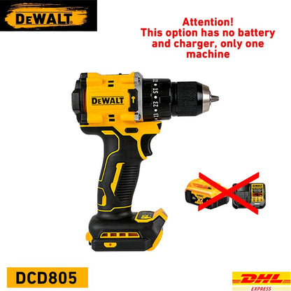 Kit de Furadeira/Parafusadeira a Bateria DEWALT DCD805 Brushless com Bateria 20V 6Ah e Carregador, Conjunto de Ferramentas Elétricas de Alta Performance