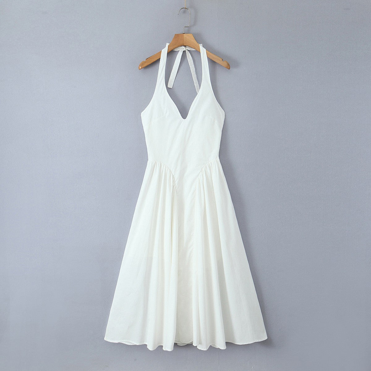 YENKYE Sexy Backless Green Elegant Halter Dress For Women Low Waist A-line Midi