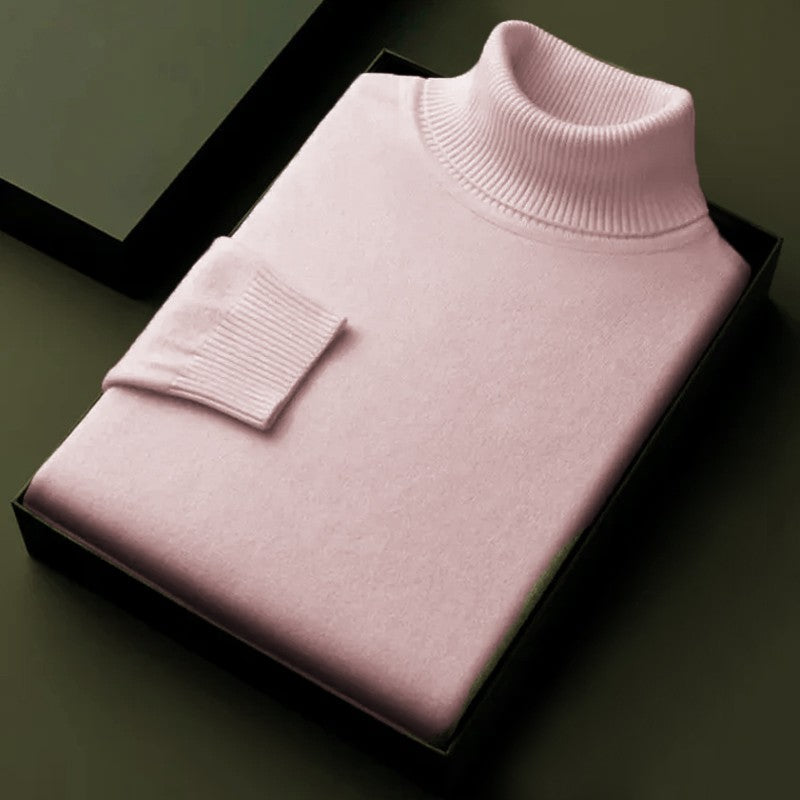 Autumn Mens High Quality Knitted Turtleneck Sweater Winter Long Sleeve Breathable Pullover Large Solid Color Warm Streetwear