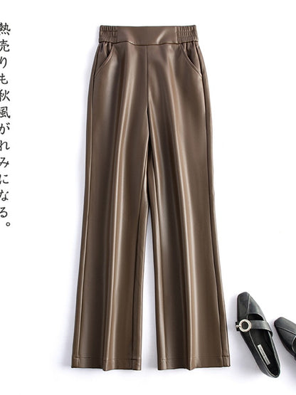 Black Genuine Leather Pants Women Sheepskin Straight Pants Spring Autumn High Waist Belt Loose Real Leather Casual Trousers