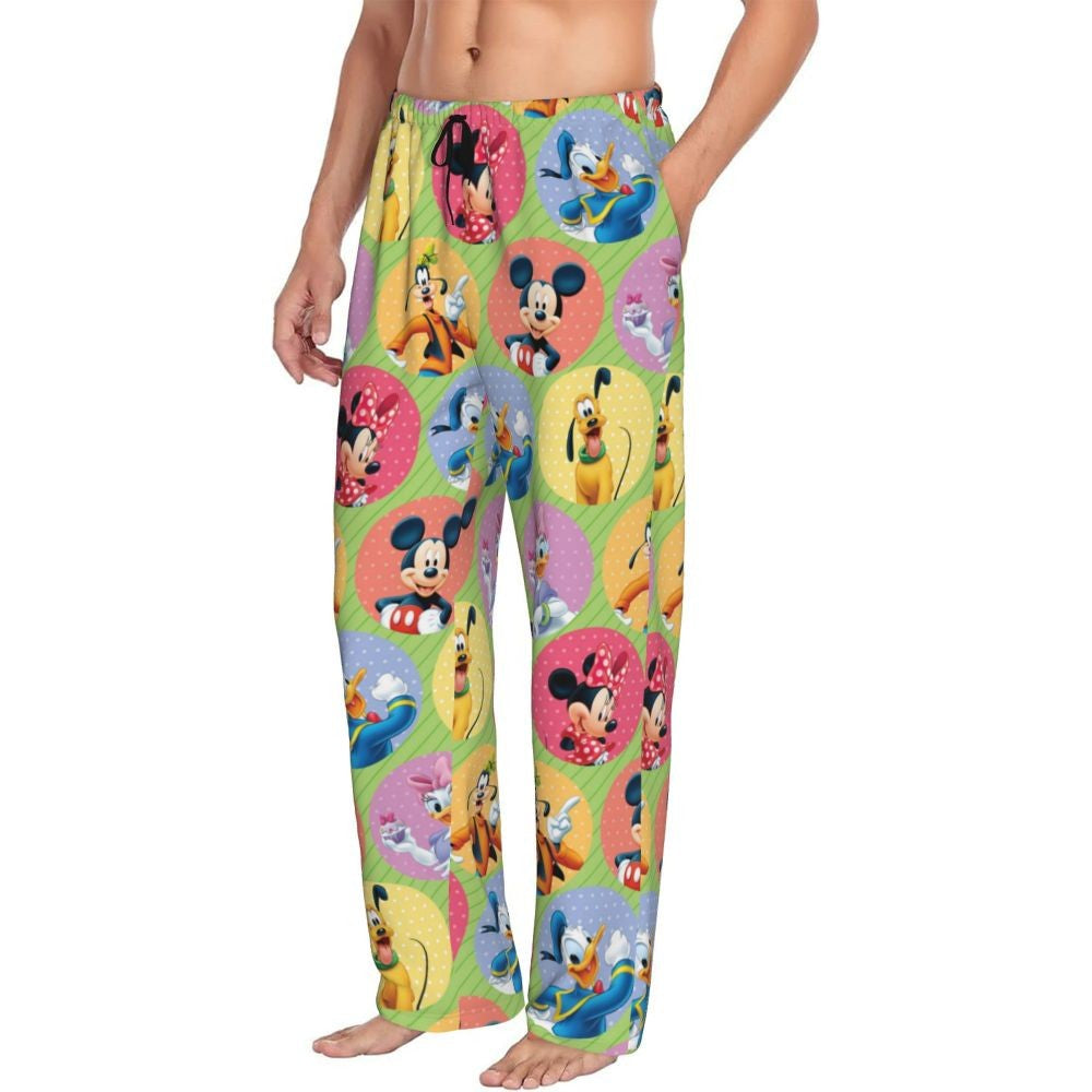 Custom Print Mickey Mouse Donald Duck Pajama Pants Men Sleep Sleepwear Bottoms with Pockets