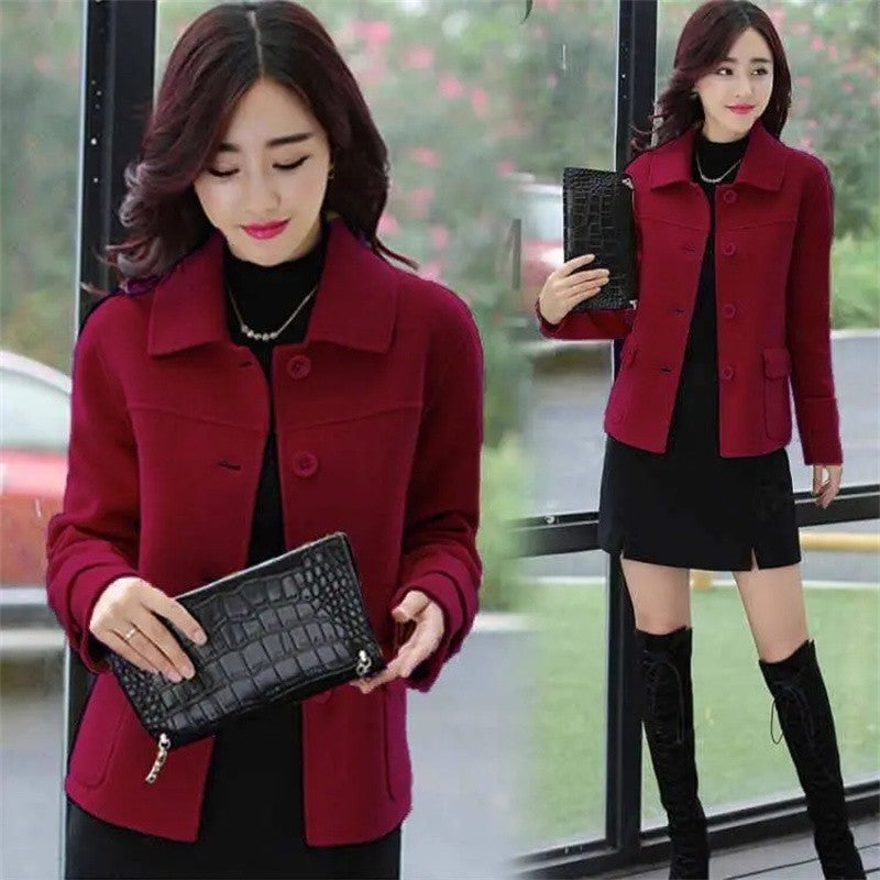 Female Woolen Coat Short Autumn 2024 Solid Color High-End Woolen Jacket Casual Single breasted Lapel Outerwearl