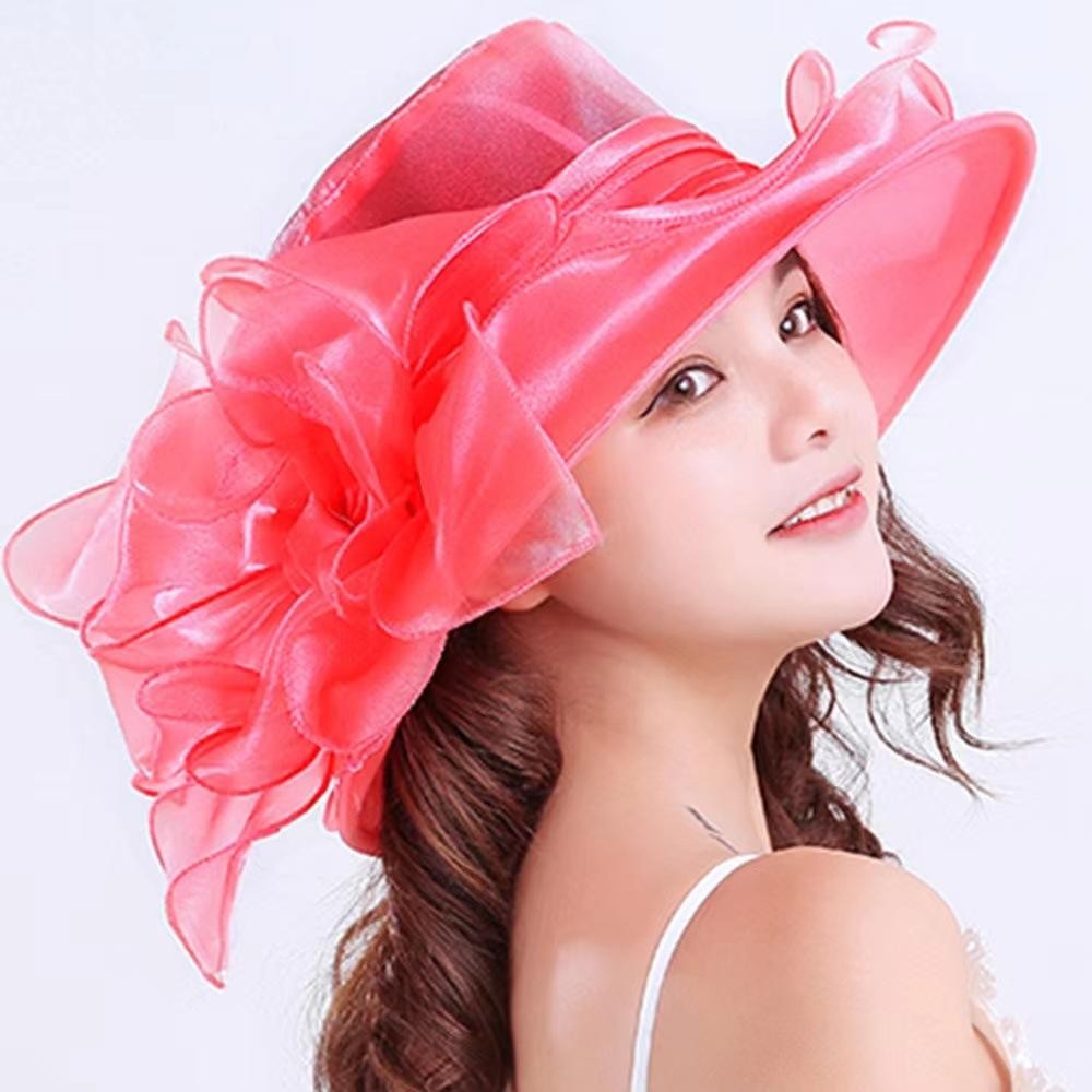1 Chapéu Feminino De Organza Com Babados E Aba Larga Chapéu De Sol De Verão Para Noivas Estilo Europeu E Americano Chapéu Requintado Para Festas E Praia