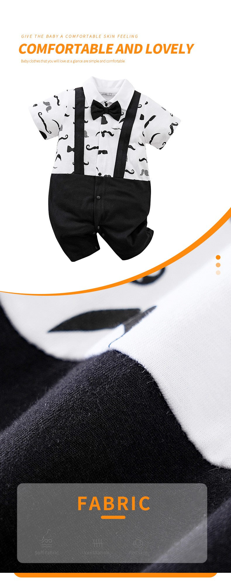 Boys Cartoon Printed Clothes Short Sleeve Bow Tie Romper  Moustache Cotton Baby Gentleman Newborn Toddler Baby Jumpsuit Print
