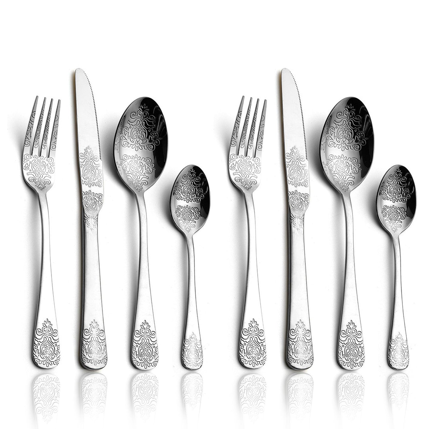 16/24Pcs Silverware Set,304 Stainless Steel Gold Cutlery Kit Mirror Polished Flatware Sets Vintage Carved Utensils Set Tableware