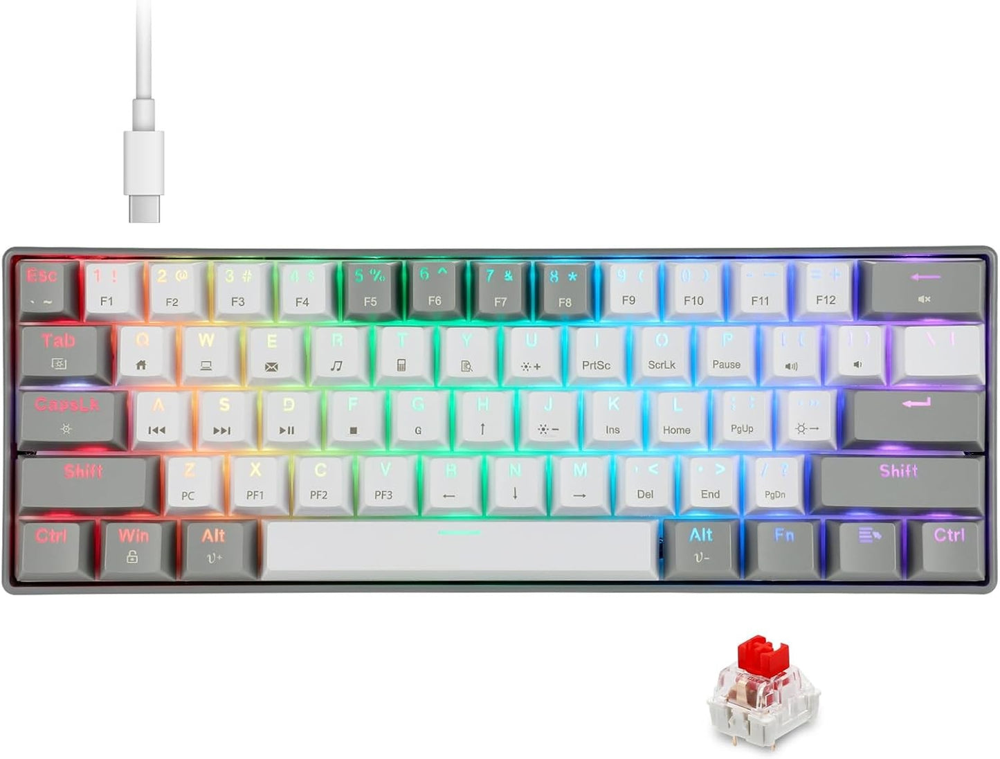 HUO JI Portable 60% Mechanical Gaming Keyboard,RGB LED Backlit Compact 61 Keys Mini Wired Office Red Switch Windows Laptop PC -