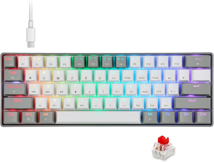 HUO JI Portable 60% Mechanical Gaming Keyboard,RGB LED Backlit Compact 61 Keys Mini Wired Office Red Switch Windows Laptop PC -
